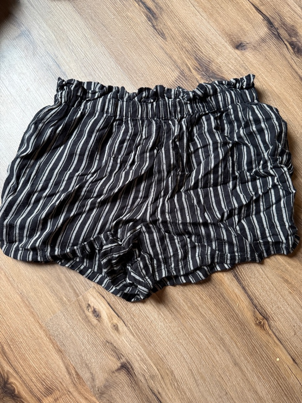 Hollister Black Shorts with Cream Vertical Stripes